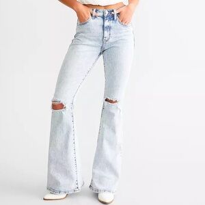 Willow & Root Buckle Ambrosia Acid Wash High Rise Distressed Flare Jeans Size 28